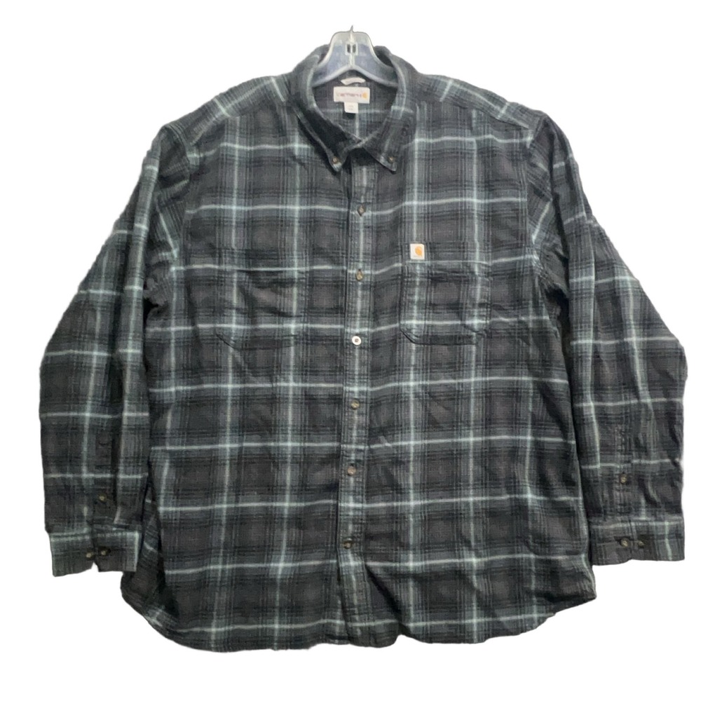 Carhartt Rugged Flex Men's 2XL Long Sleeve Plaid Button Down Shirt Dark Grey